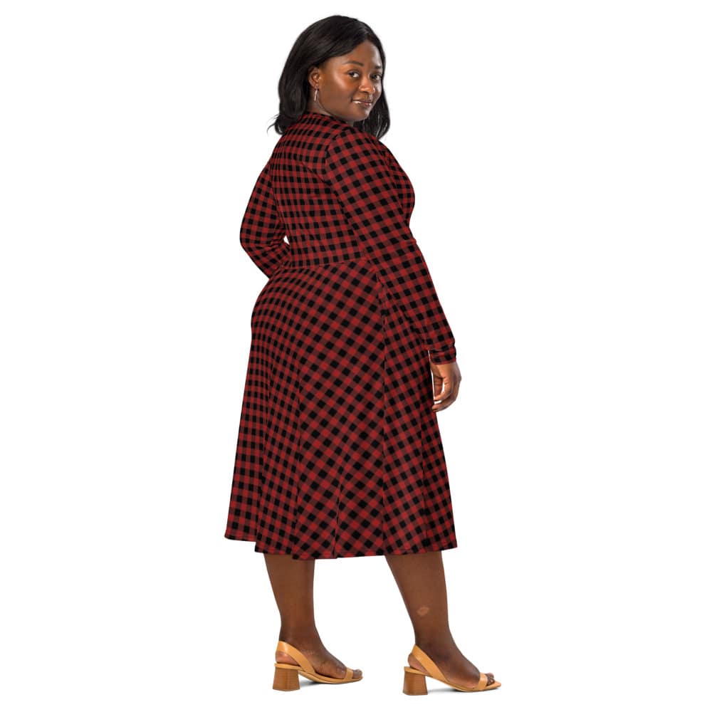 all over print long sleeve midi dress black and red buffalo check all over print long sleeve midi dress black and red buffalo check