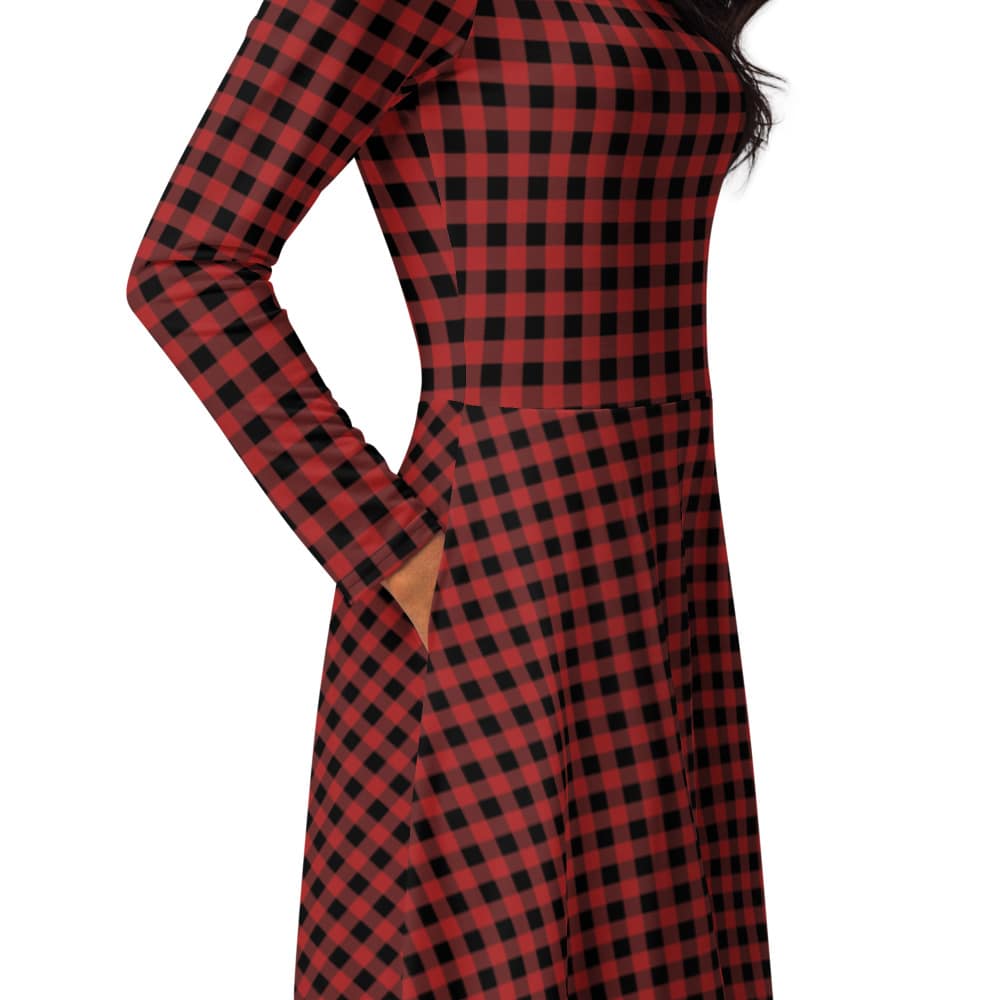 all over print long sleeve midi dress black and red buffalo check all over print long sleeve midi dress black and red buffalo check