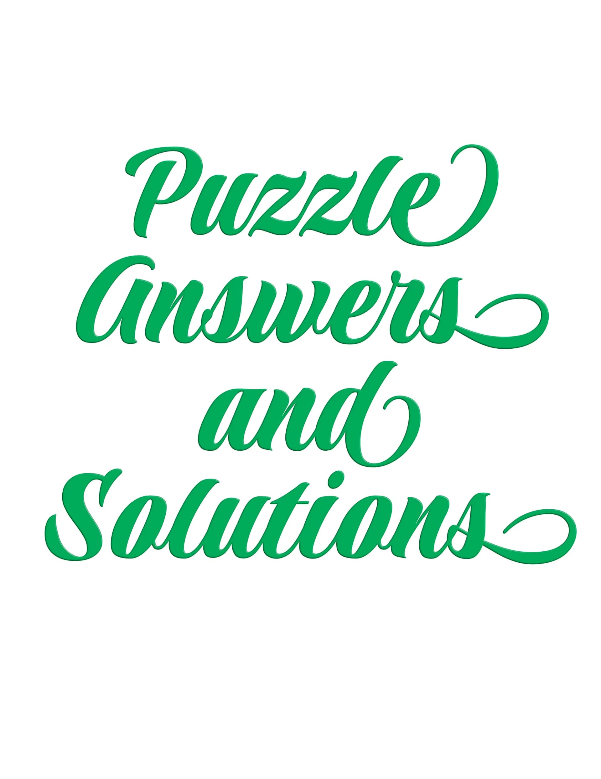 Home puzzle answers and solutions section page with large green script lettering that says, "Puzzle Answers and Solutions"